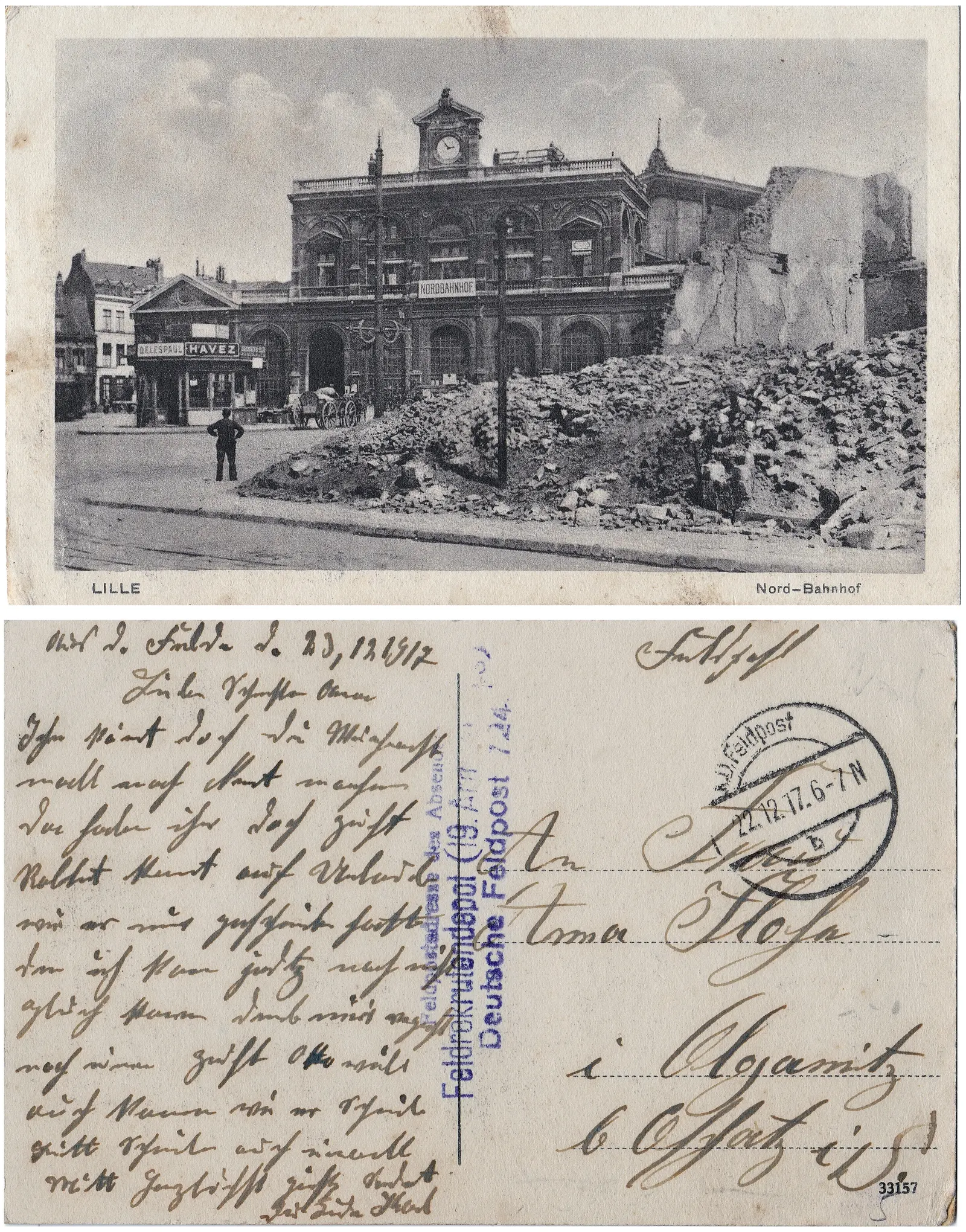 Handschriftliche Feldpostkarte eines deutschen Soldaten aus dem Jahr 1917