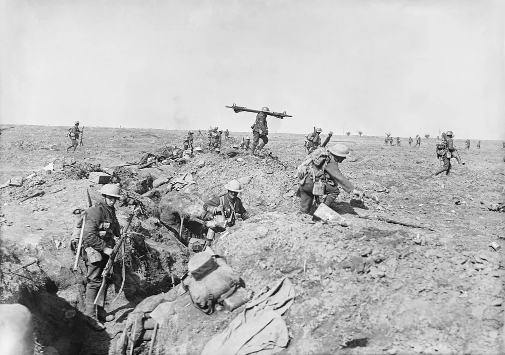 Britische Infanterie bei Morval an der Somme am 25. September 1916